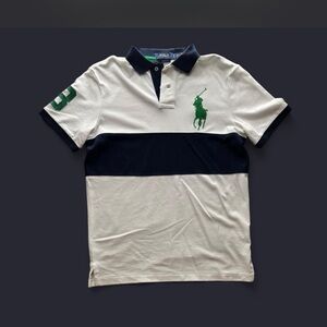 Ralph Lauren White Polo with Navy Stripe and Green Logo